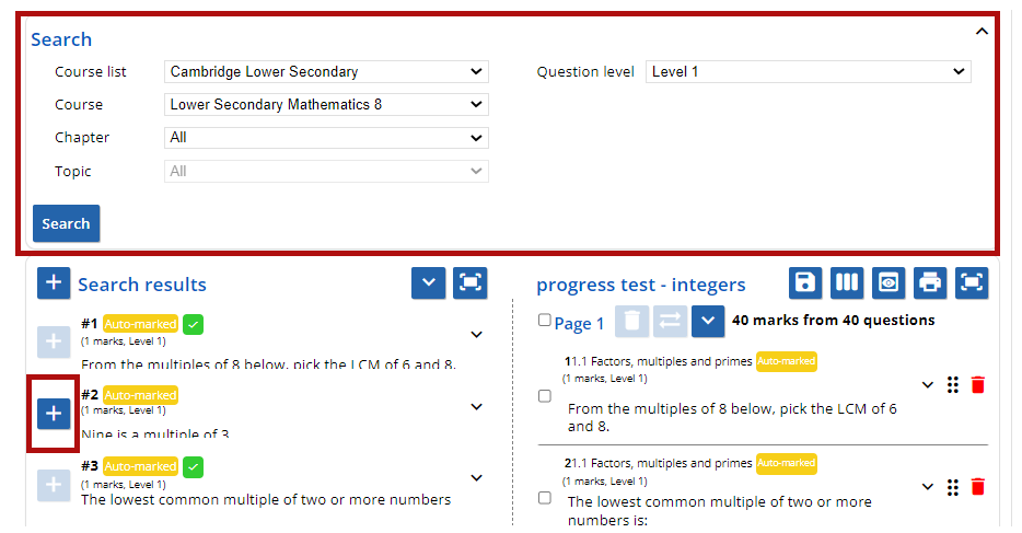screenshot of test search add
