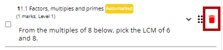 screenshot of test delete question